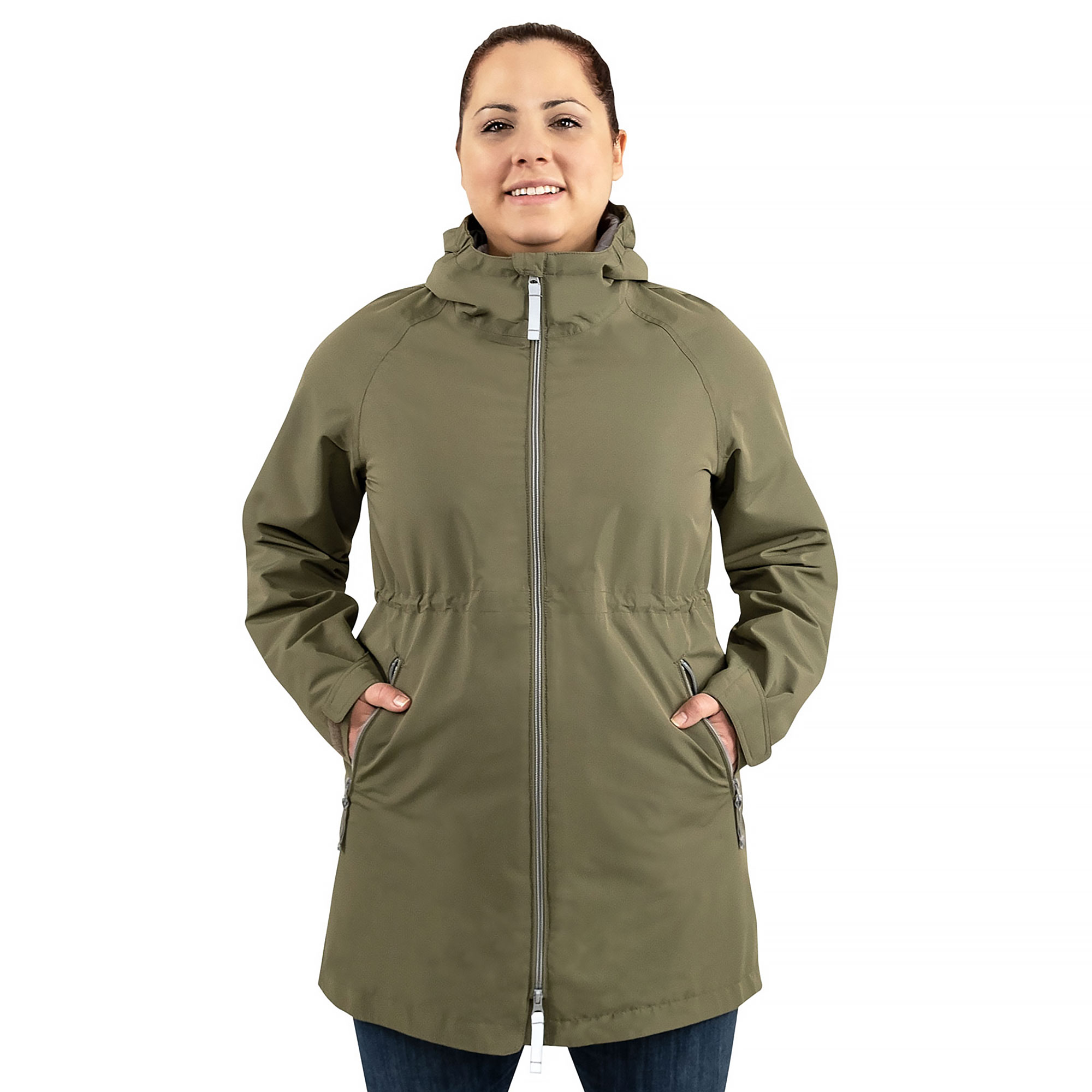 Womens Adjustable Rain Jackets, Army Green Raincoat