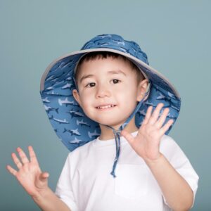 Kids Water Repellent Adventure Hats | Shark with Grey Trim