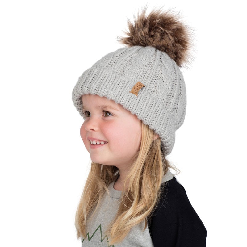 Soft Cable Knit Pom Pom Hat, Gray