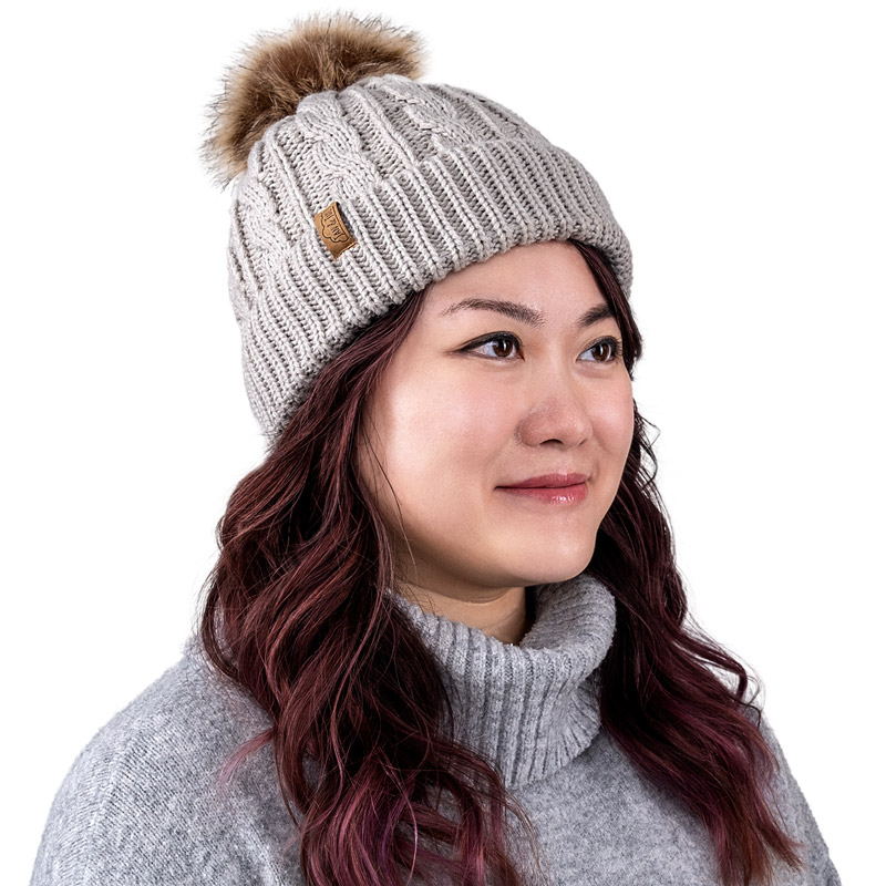 The Mizzou Store - Grey Marled Cable Knit Mizzou Beanie Pom