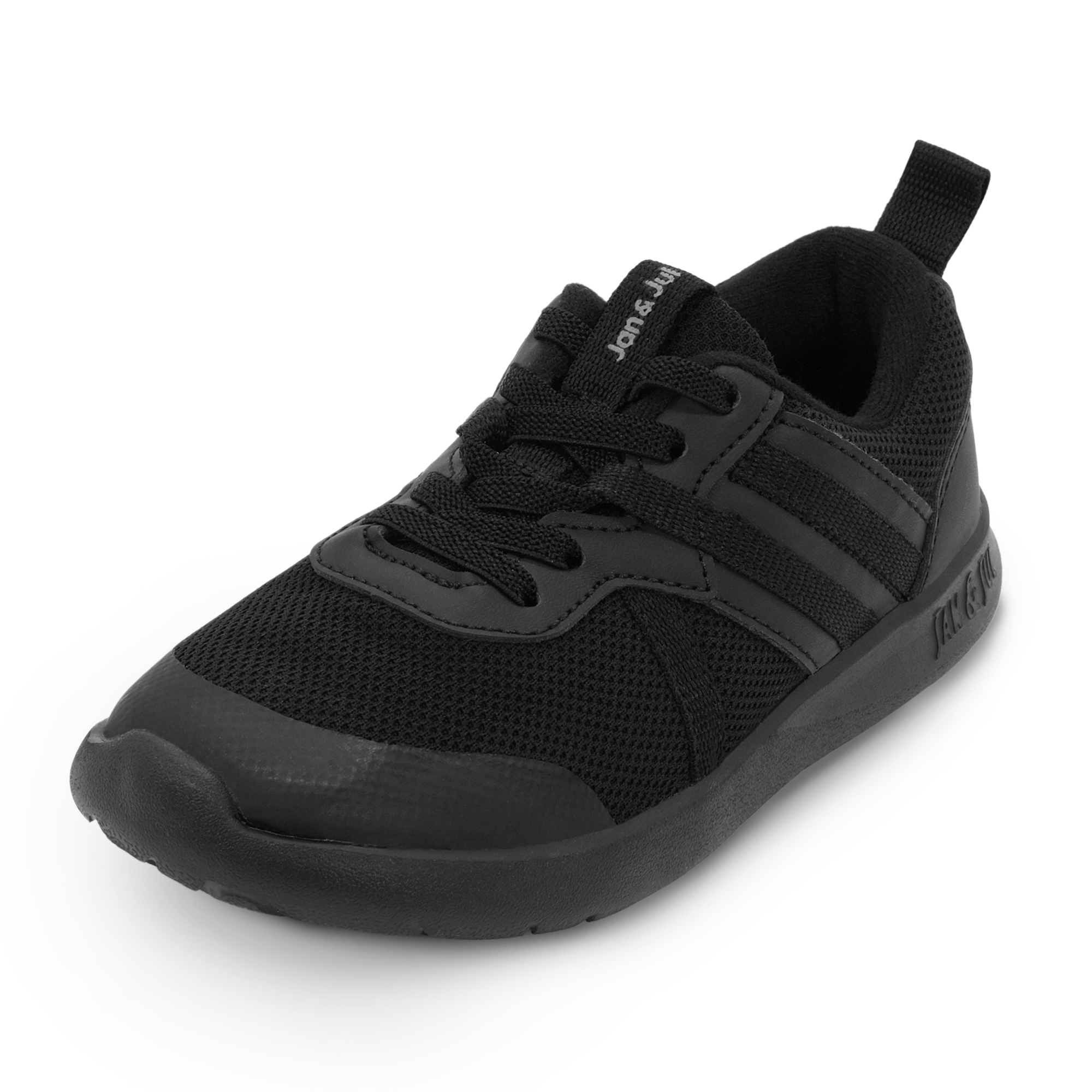 Jan & Jul Kids Lite Stripe Sneakers in Jet Black and Earthy Khaki, barefoot shoe
