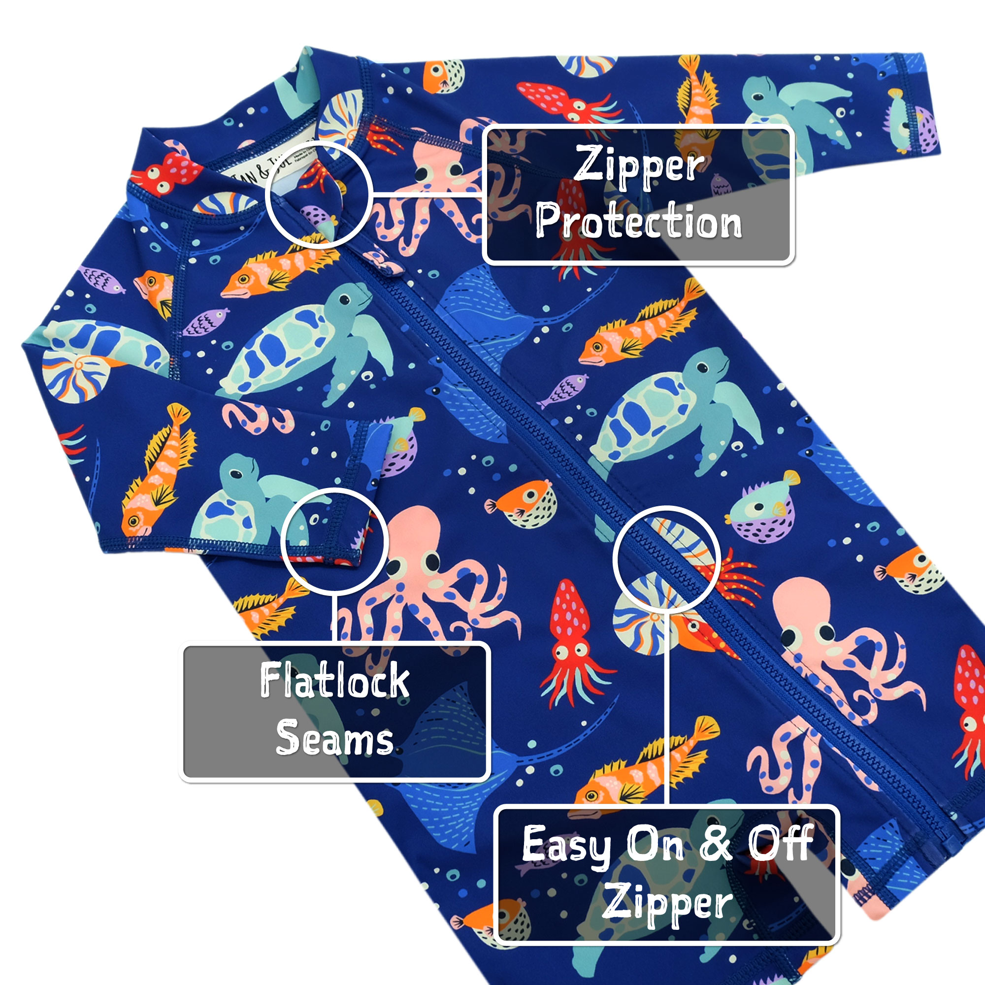 Kids One Piece UV Sun Suit | Sea Friends for Babies | Jan & Jul