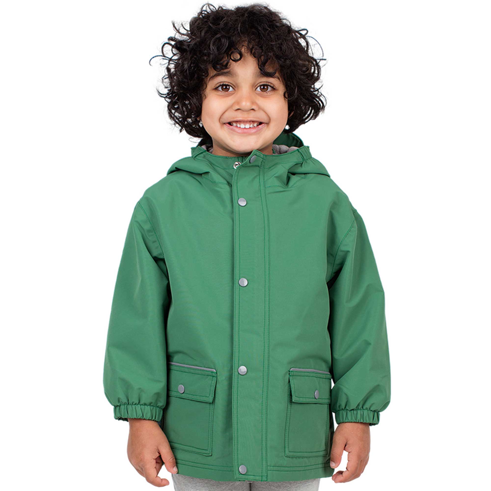 Kids Fleece Lined Rain Jackets | Fern Green Waterproof | Jan & Jul