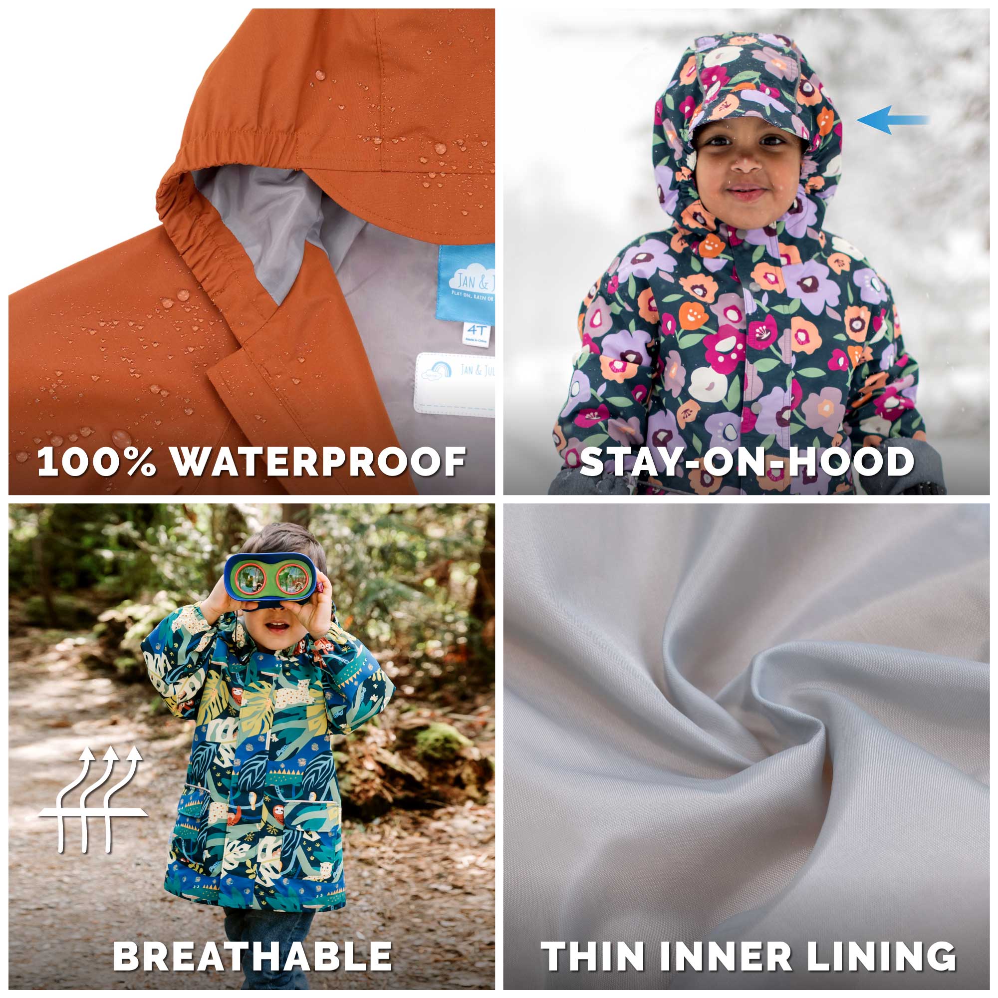 Kids Shell Jacket | Summer Camp Waterproof Raincoat | Jan & Jul